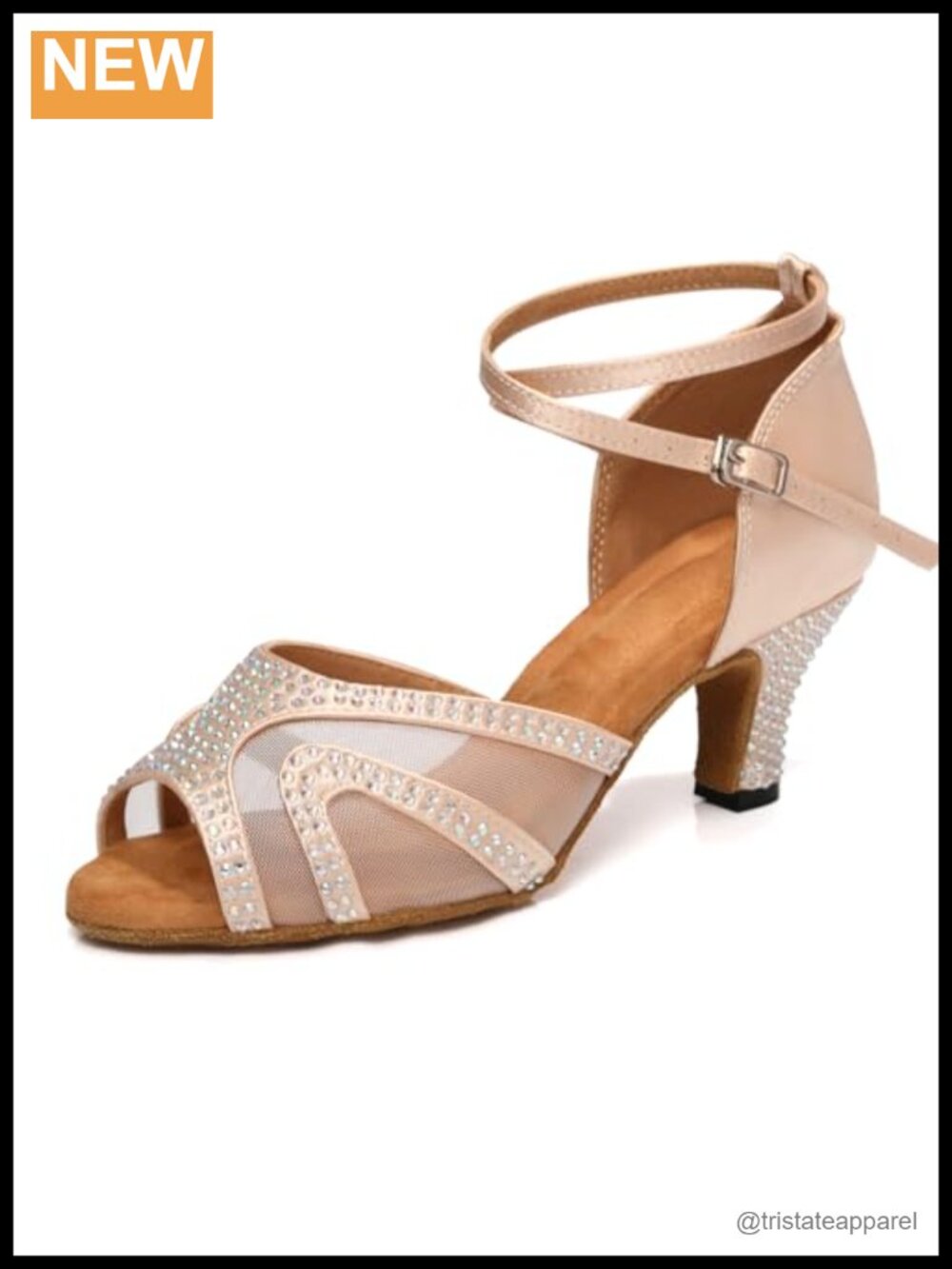 Latin Dance Shoes Rhinestones Satin Mesh Open Toe Suede Sole Ballroom Salsa